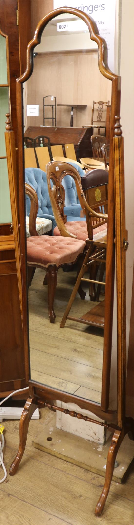 A narrow walnut cheval mirror, H.163cm